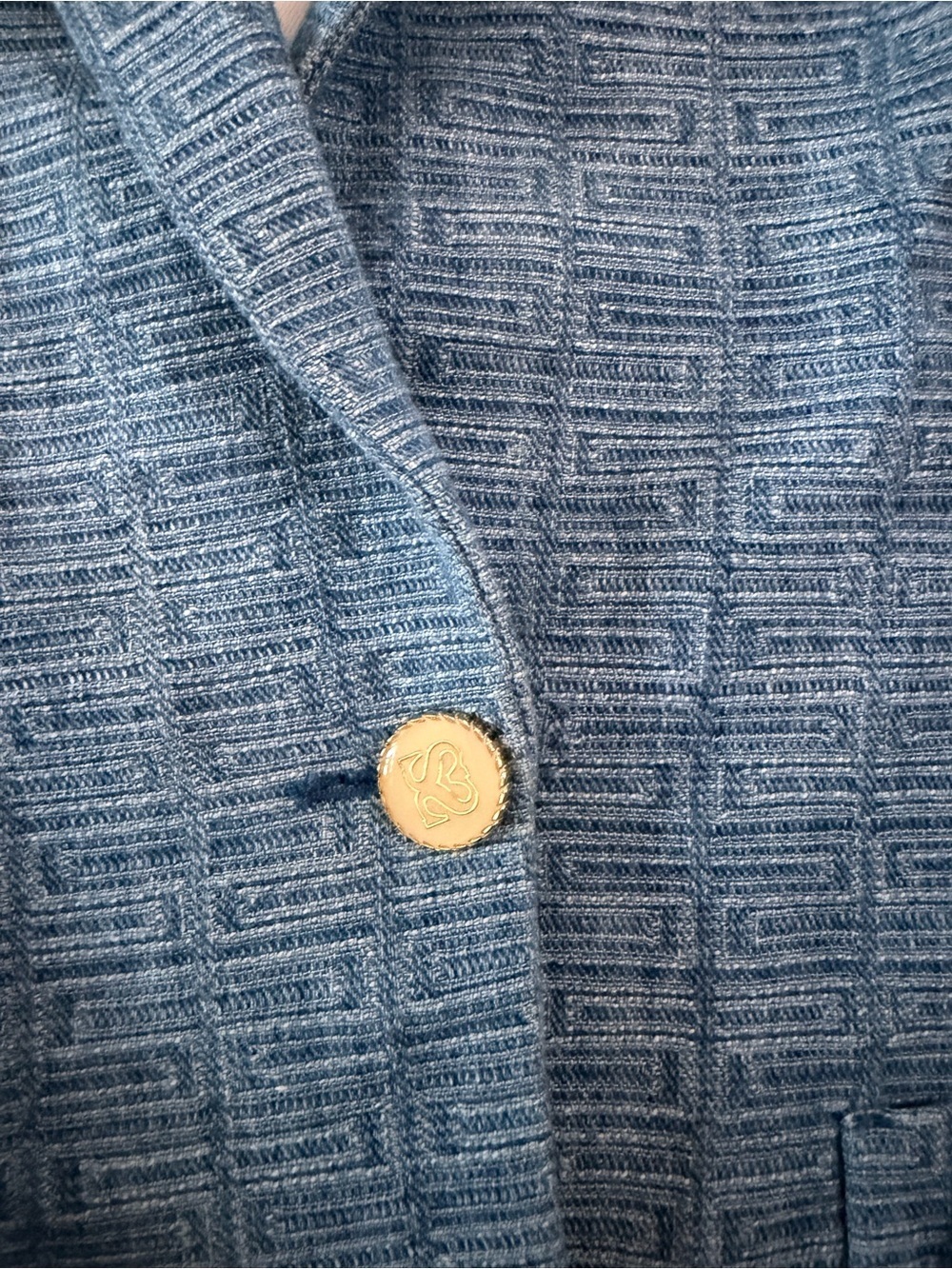 Vintage Sandro Paris Blue Jacquard Blazer EU 42 Gold Button Designer Jacket - Picture 5 of 10